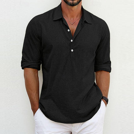 Classic Linen Polo Shirt Black Shirts