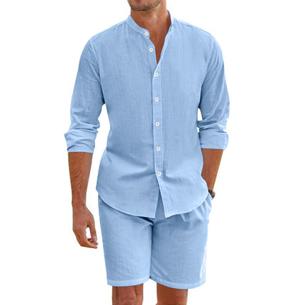 Men’s Beach Shirt & Drawstring Short Set Light Blue Shirts