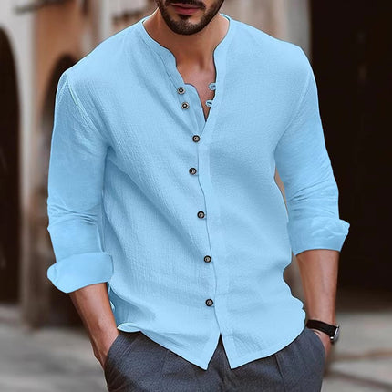 Zachary | Men's Summer Shirt With Mandarin Collar Light blue Shirts & tops