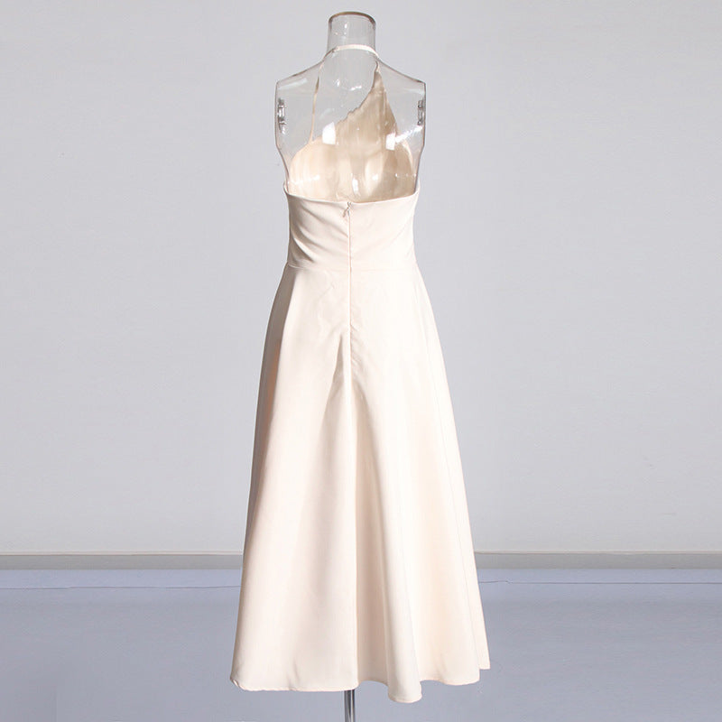 Daphne™ | White Oblique Shoulder Sling Pleated Dress Dresses