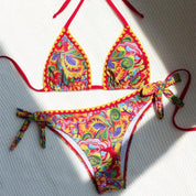 Amara | Colourful Patchwork Triangle Bikini Set Red TOP