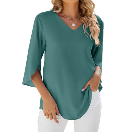 Aaliyah V-Neck Blouse Dark green Blouse