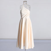 Daphne™ | White Oblique Shoulder Sling Pleated Dress Dresses
