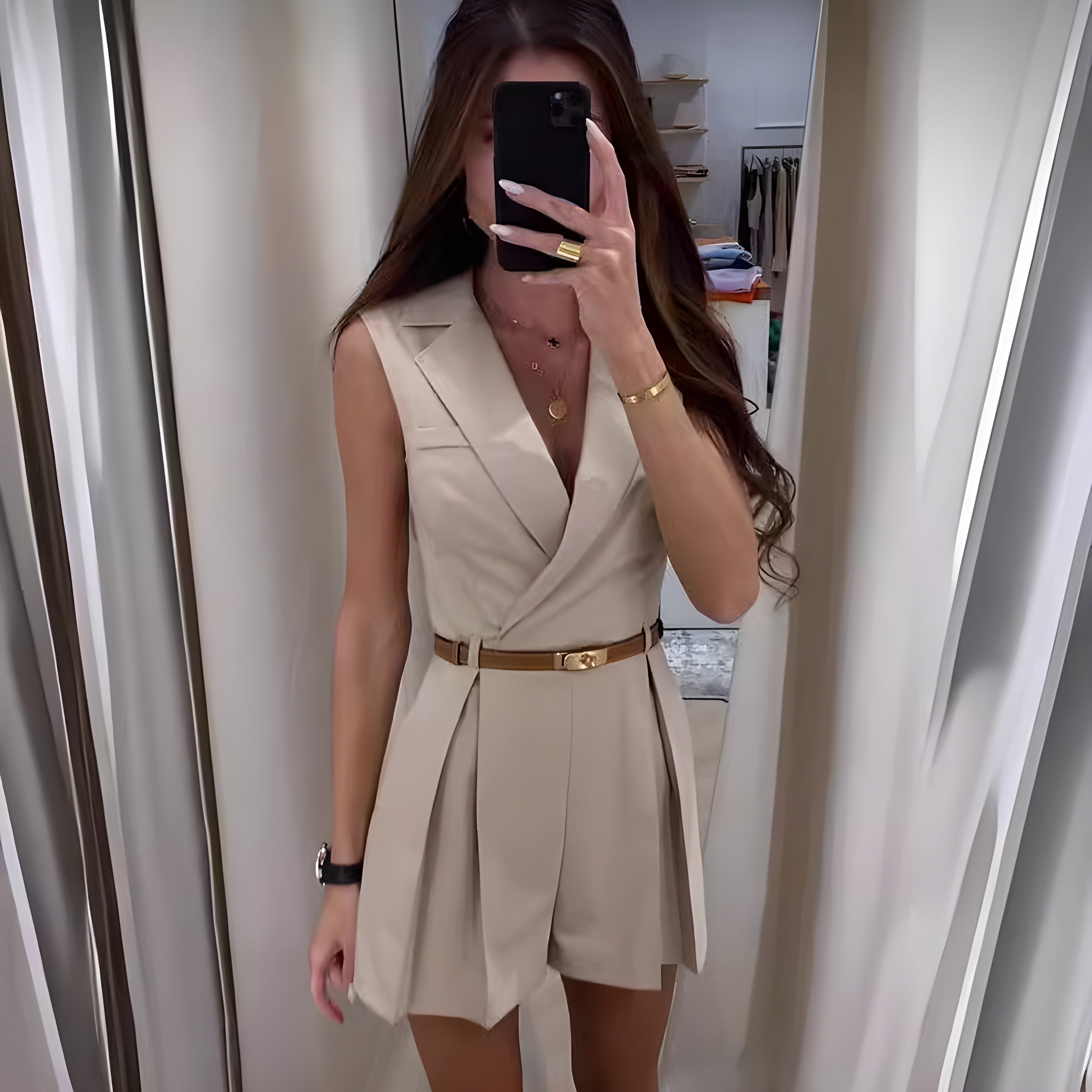 Women's Sleeveless Linen Jumpsuit Beige Jumpsuit