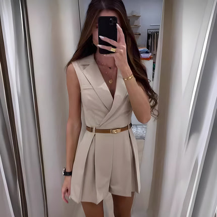 Women's Sleeveless Linen Jumpsuit Beige Jumpsuit