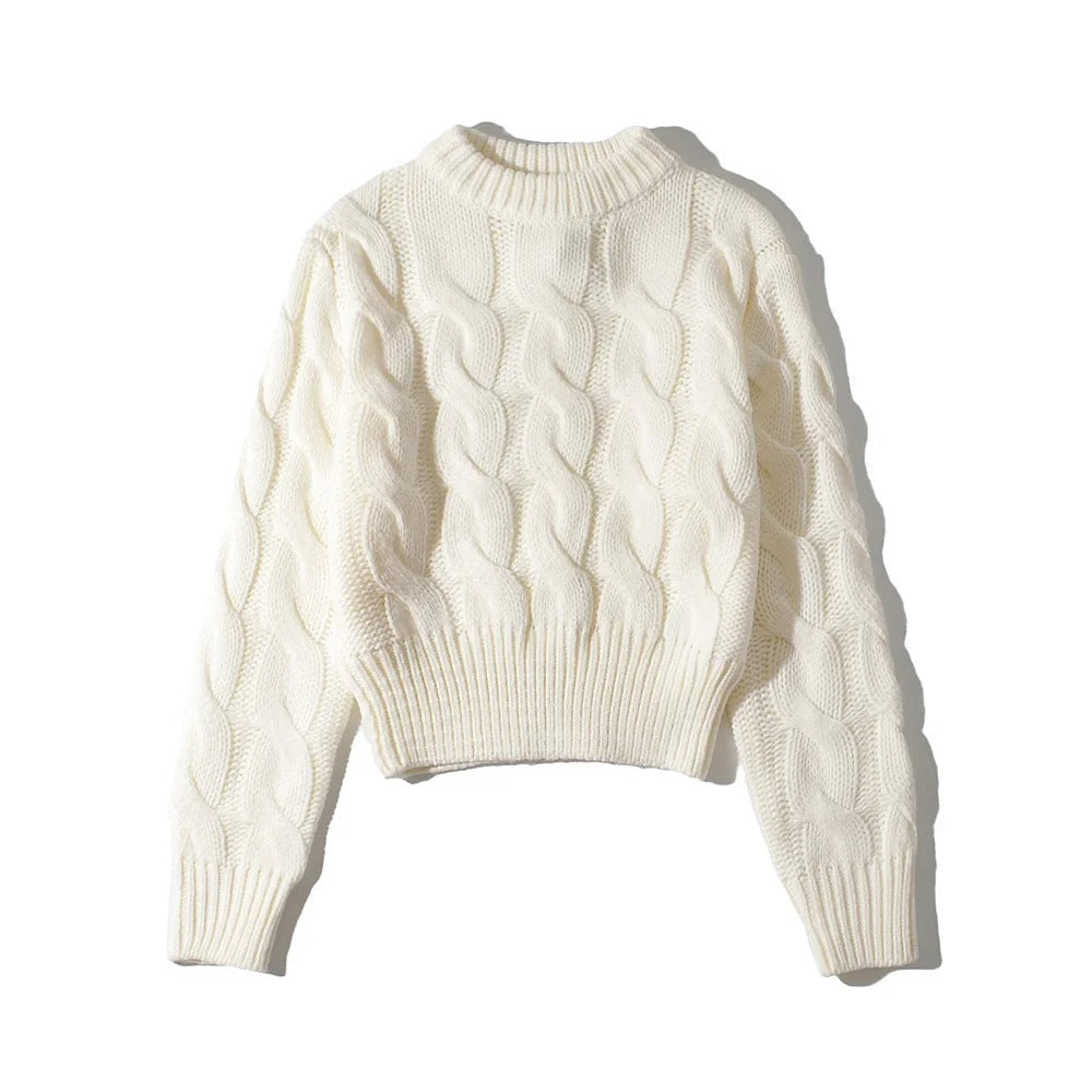 Silken Knit Sweater – Cropped Soft Combed Knit Top Beige Women Winter Sweaters