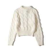 Silken Knit Sweater – Cropped Soft Combed Knit Top Beige Women Winter Sweaters