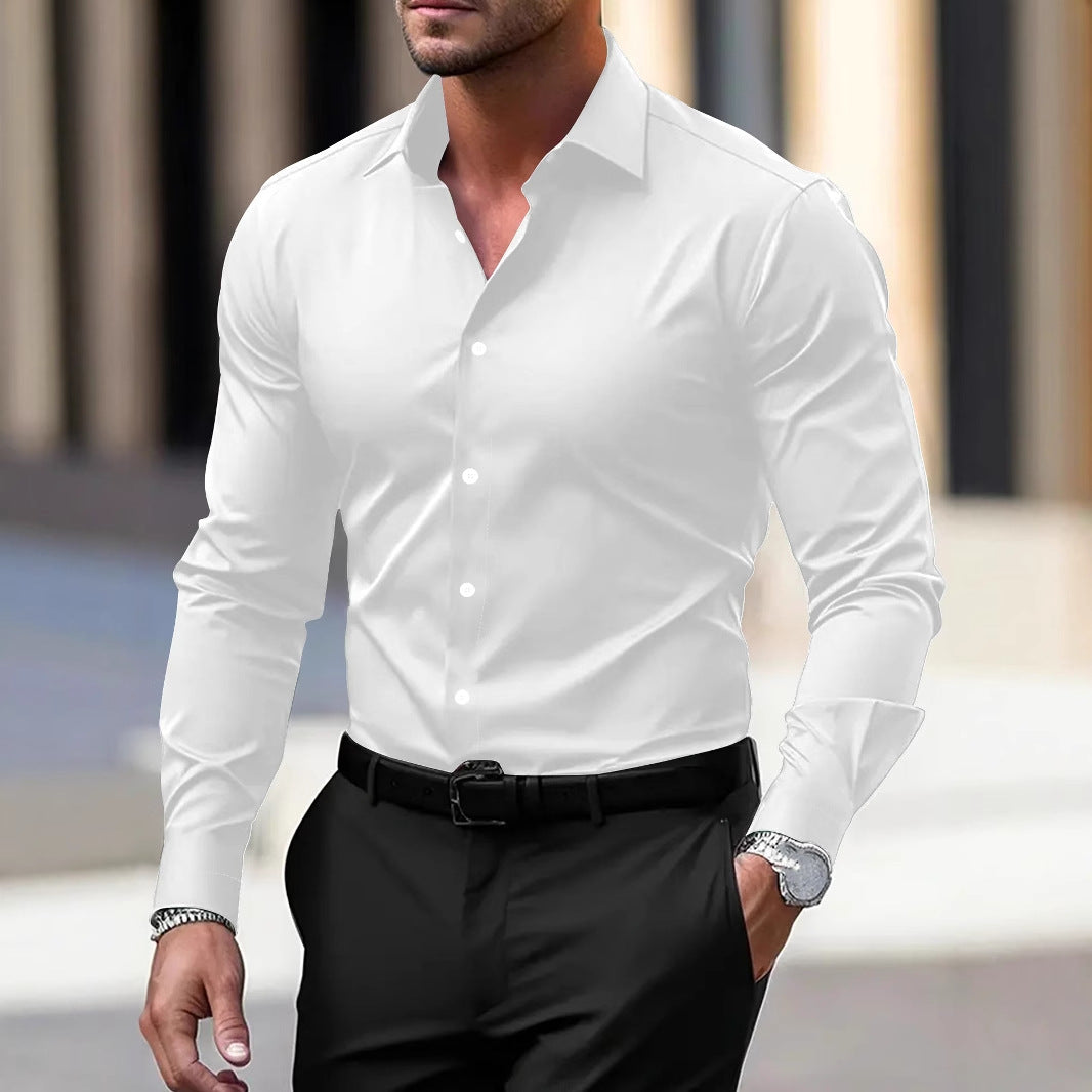 Men's Summer Solid Color Long Sleeve Lapel Shirt Shirt