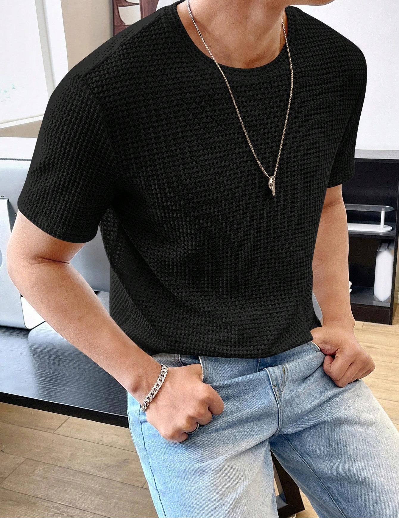 Men's Casual Loose Solid Color Short Sleeve T-Shirt Black T-Shirts