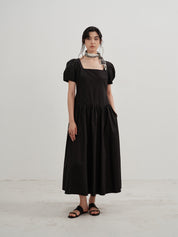 Astrid™ | Puff Sleeve Square Neck Dress Black Dresses