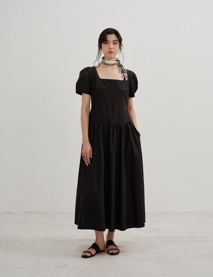 Astrid™ | Puff Sleeve Square Neck Dress Black Dresses