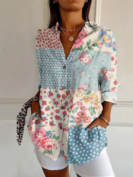 Women’s Floral Stand‑Collar Shirt YJ4960MC Shirts