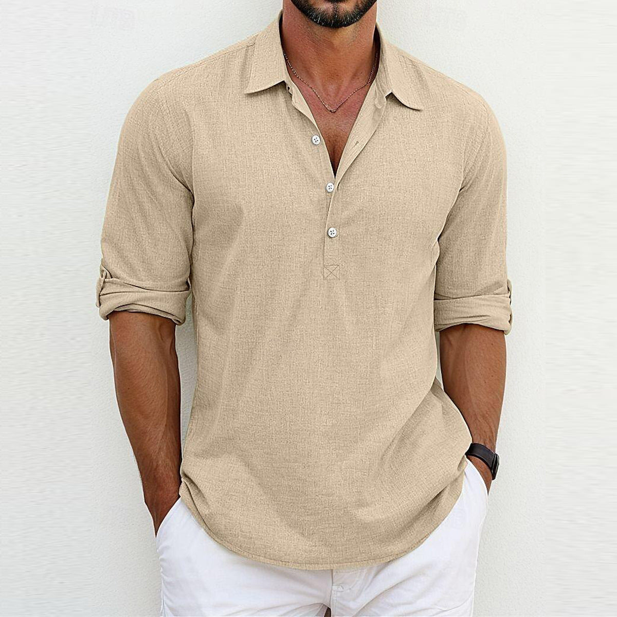 Classic Linen Polo Shirt Beige Shirts