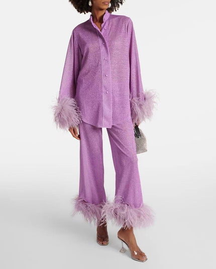 Ruby | Feather Collar Two-Piece Set Purple