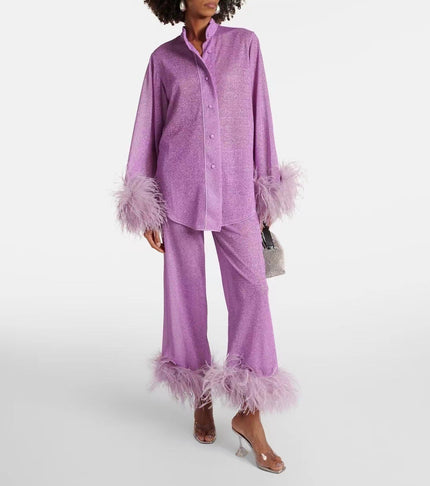 Ruby | Feather Collar Two-Piece Set Purple Dresses