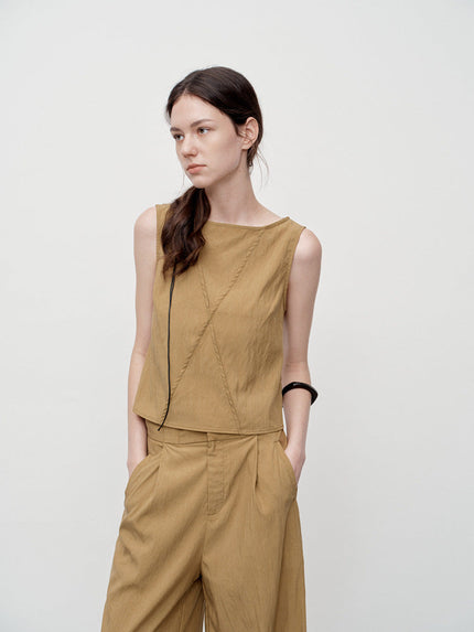 Delaney™ | Sleeveless Cross-Edge Top Blouse Yellow green