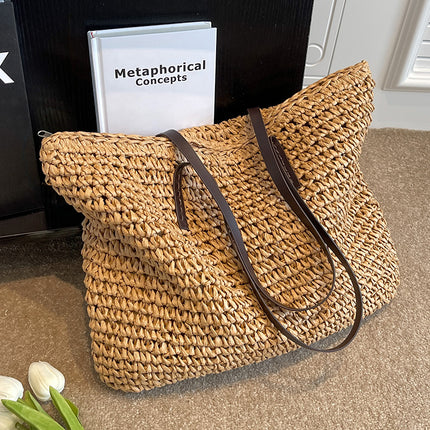 Women's Summer Woven Shoulder Bag Brown Shoulder Bags