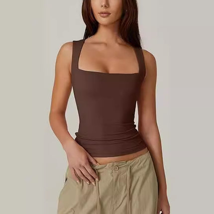 Women's Square Neck Tank Top Brown Tank Top