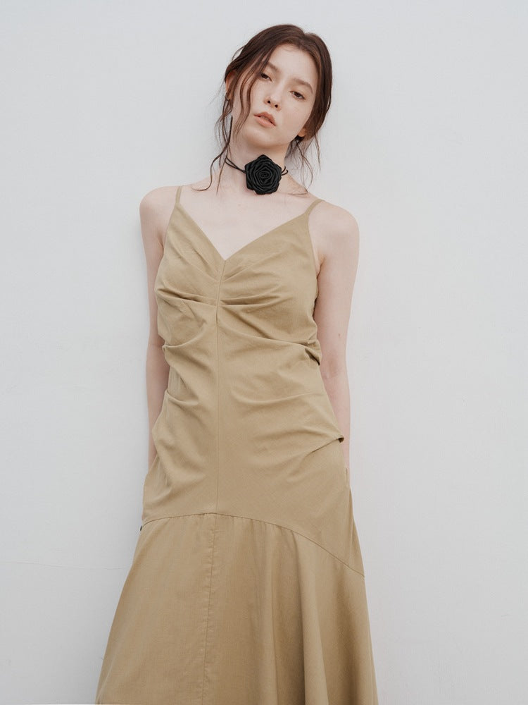 Eve | Pleated Summer Dress Brown Dress