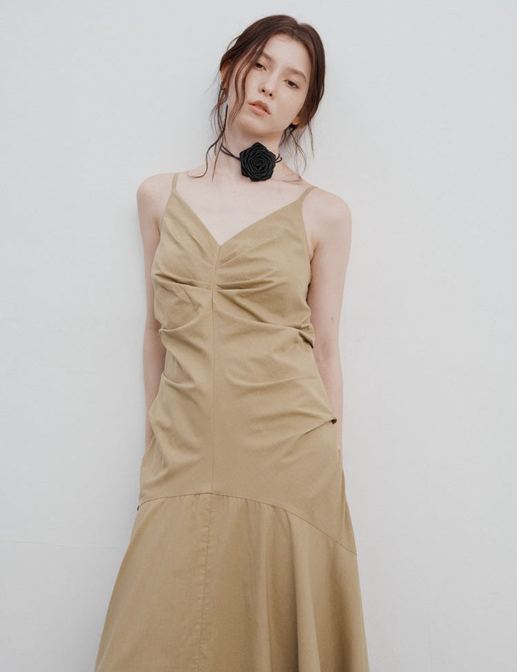 Eve | Pleated Summer Dress Brown Dress