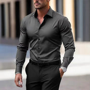 Men's Summer Solid Color Long Sleeve Lapel Shirt Shirt