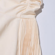 Daphne™ | White Oblique Shoulder Sling Pleated Dress Dresses