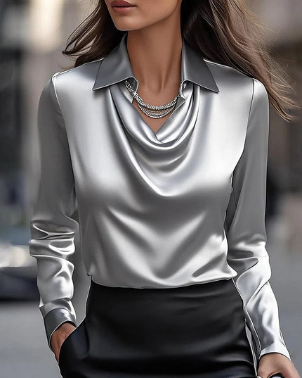 Women’s Swing‑Collar Satin Blouse Gray Women Blouse