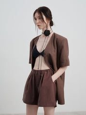 Vesper | High Waist A-line Wide Leg Shorts Brown