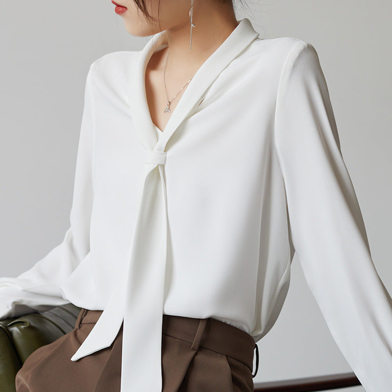Amelie Tie-Neck Blouse – Chic Lightweight Top White Women Blouse