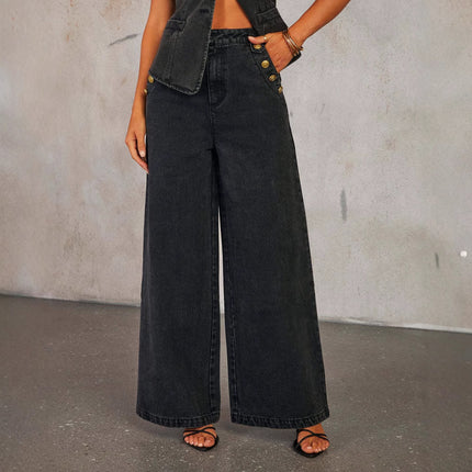Women’s Denim Vest & Wide‑Leg Trousers Set Black Jeans Sets