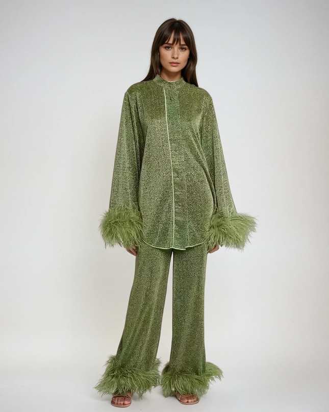 Ruby | Feather Collar Two-Piece Set Emerald
