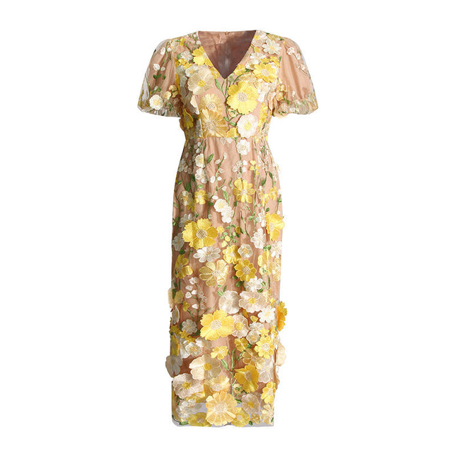 Emilia™ | Floral Puff Sleeve Midi Dress Dress