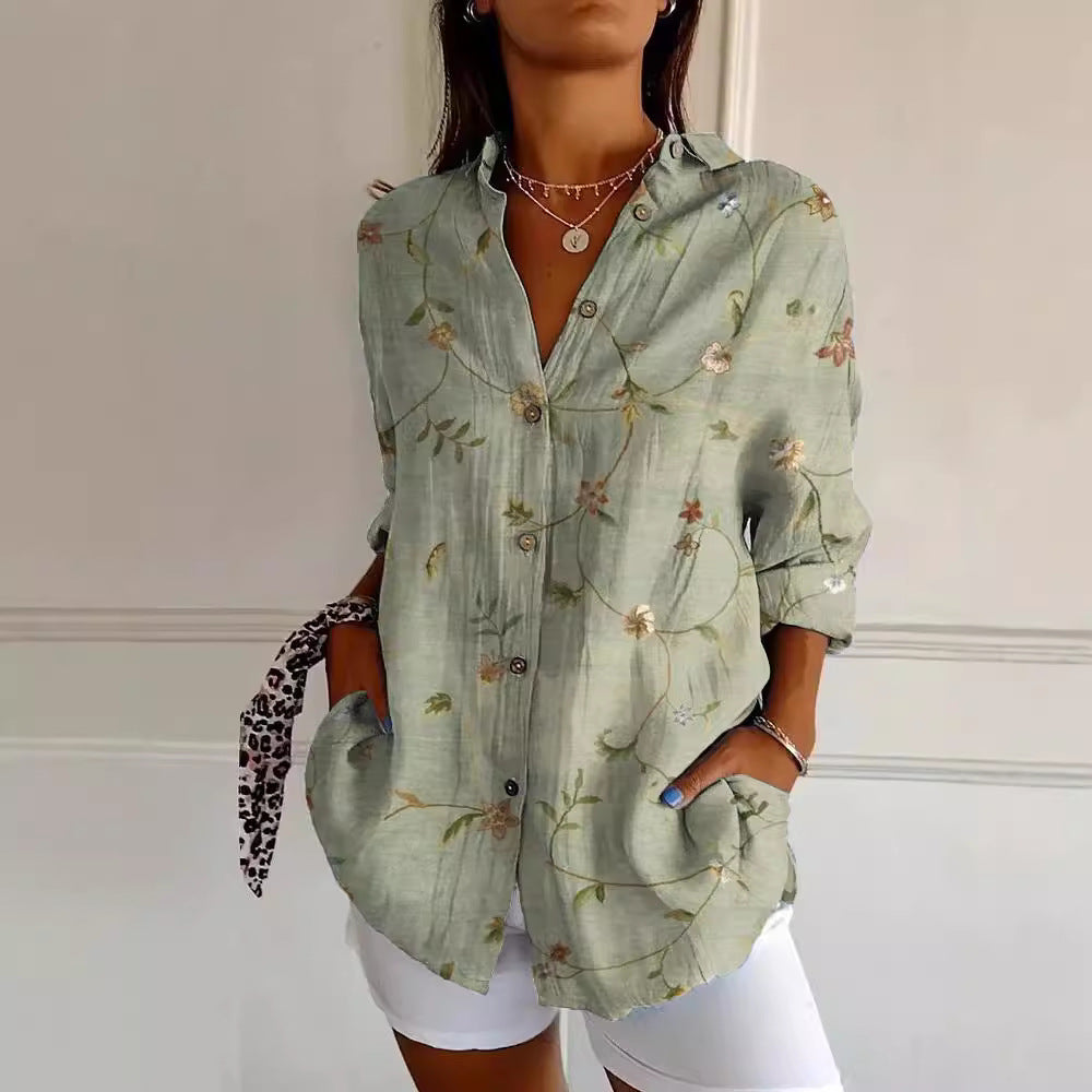 Women’s Floral Stand‑Collar Shirt Shirts