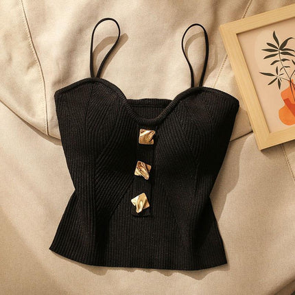 ALENA- Short Knit Top Black Tank Top