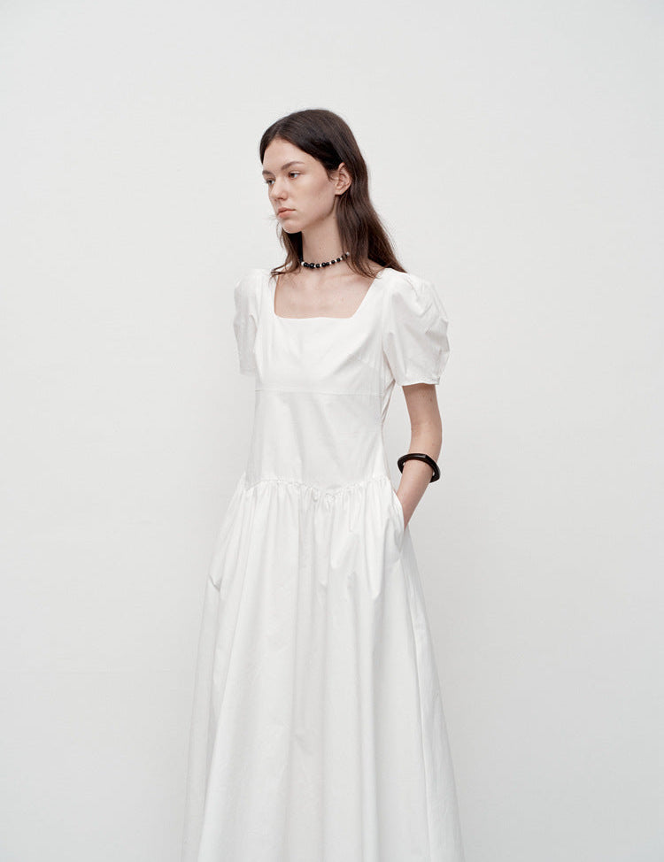Astrid™ | Puff Sleeve Square Neck Dress White Dresses
