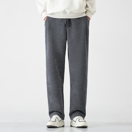 Men's Chenille Silver Stripe Wide-Leg Lounge Pants Gray Trousers