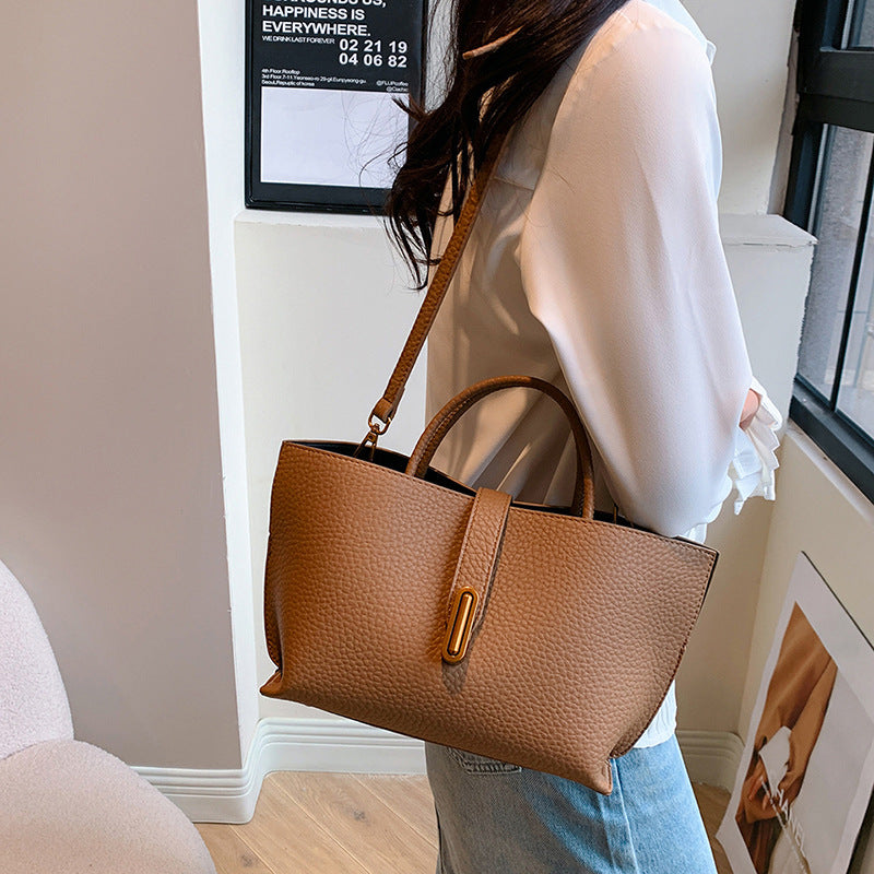 Women's Litchi Pattern Shoulder Bucket Bag Bag