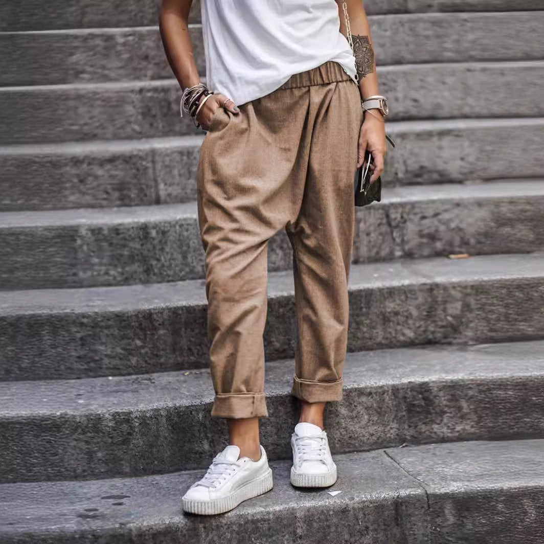Women's High-Waist Harem Pants with Pockets Trousers