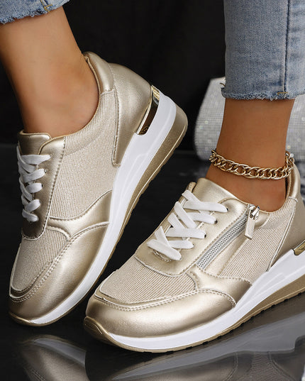 Women's Lace-Up Side-Zip Sneakers Gold Sneakers