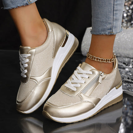 Women's Lace-Up Side-Zip Sneakers Gold Sneakers