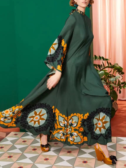 Multicolor Relaxed Printed Maxi Dress Green Dresses