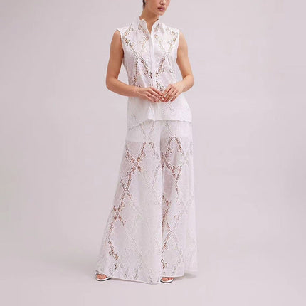 Talia™ | Lapel Embroidered Tummy-Tucking Suit White Dresses