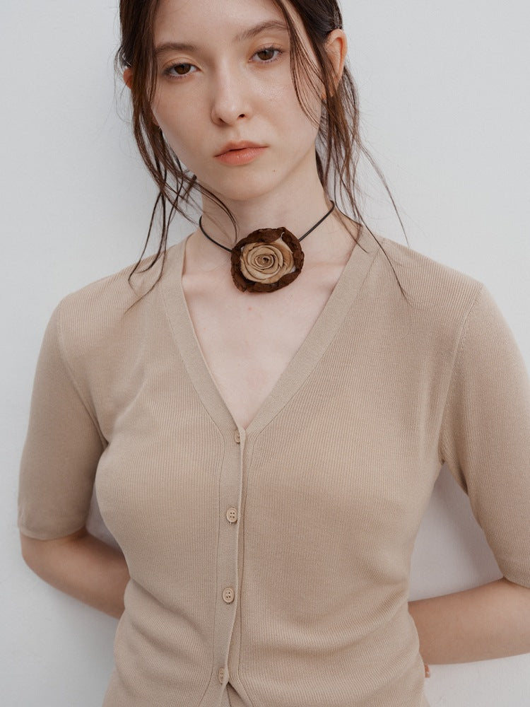 Zuri™ | Ice Silk Knitted Cardigan Blouse Blouse