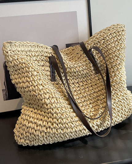 Women's Summer Woven Shoulder Bag Khaki Shoulder Bags