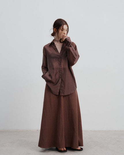 Serena™ | Summer Thin Longsleeves Temperament Brown Blouse