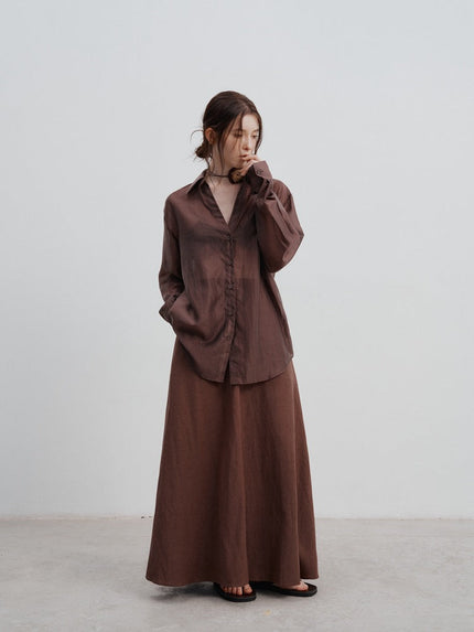 Serena | Summer Thin Longsleeves Temperament Brown Blouse