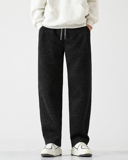 Men's Chenille Silver Stripe Wide-Leg Lounge Pants Black Trousers