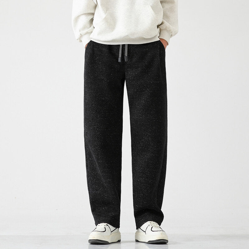 Men's Chenille Silver Stripe Wide-Leg Lounge Pants Black Trousers