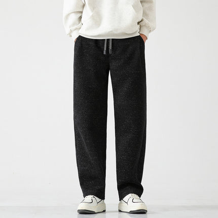 Men's Chenille Silver Stripe Wide-Leg Lounge Pants Black Trousers