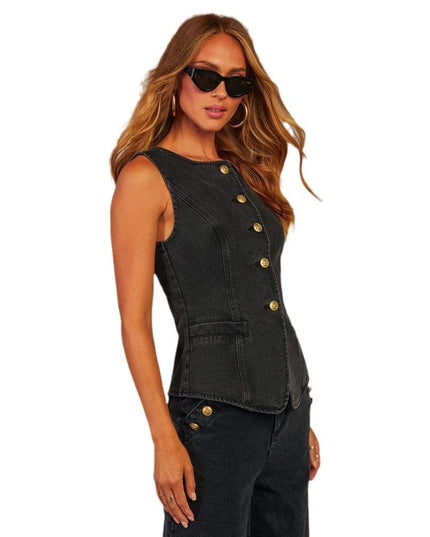 Women’s Denim Vest & Wide‑Leg Trousers Set Sets